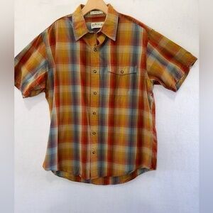 Orvis Men's Plaid Short Sleeve Pearl Snap Shirt Size Large EUC